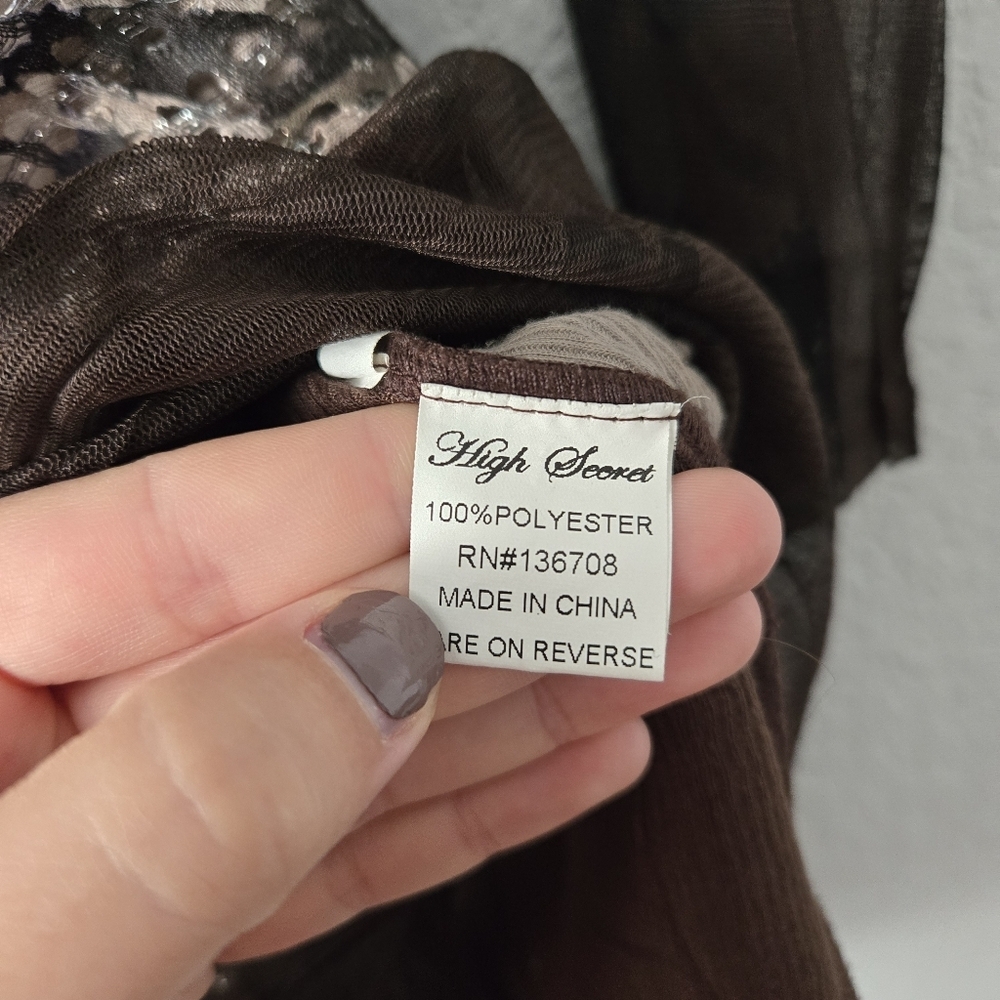 High Secret womens L Brown Mixed Media Zip up Boho Sweater - Picture 6 of 7